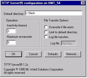 Окно TFTP Server95 configuration